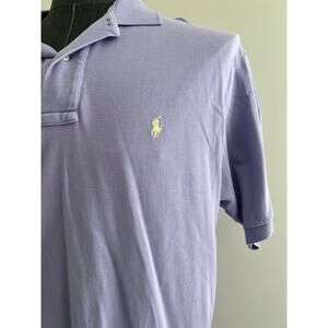 Polo Ralph Lauren 100% Pique Cotton Collared Shirt Purple Yellow Size Large SG